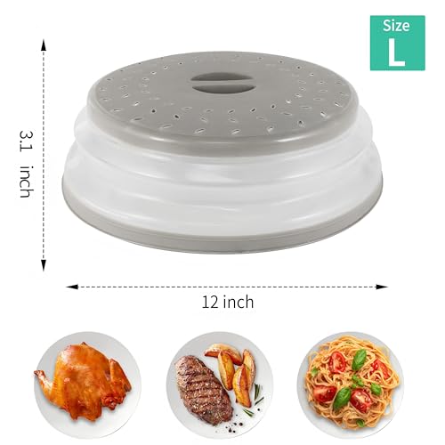 RUNZI Collapsible Microwave Food Cover Splatter GuardVented Microwave Lid for Food BPA free TPR Dishwasher safe12inchGrey - Image 3