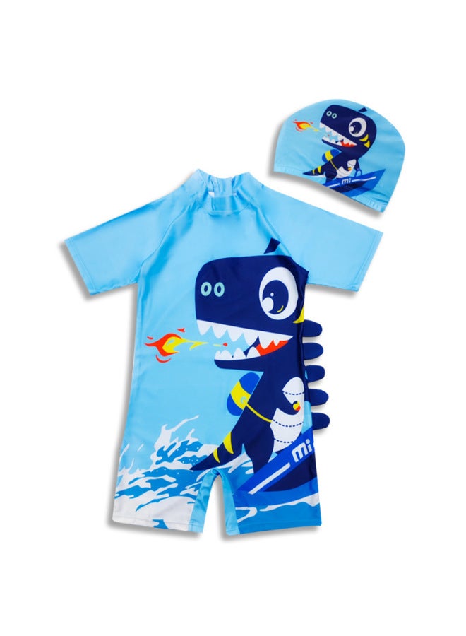 إسكدنيا 2024 ملابس سباحة للأطفال بوي ديناصور قطعة واحدة للأولاد الصغار والكبار قطعة واحدة قطعة واحدة لطيفة على الطراز الغربي للطلاب - اللون: 022-ملابس سباحة + قبعة سباحة- - Image 4