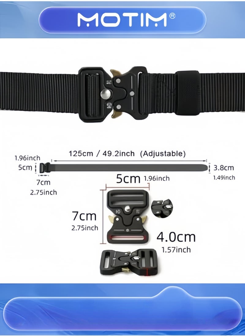 Motim - Men’s Belt Adjustable Nylon Belts with Automatic Metal Click Buckle  Military Style Belt for Men Black 125cm - Image 1