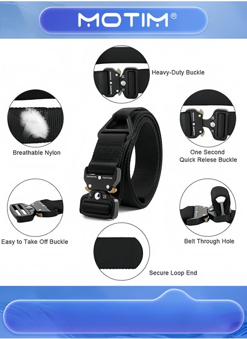 Motim - Men’s Belt Adjustable Nylon Belts with Automatic Metal Click Buckle  Military Style Belt for Men Black 125cm - Image 1