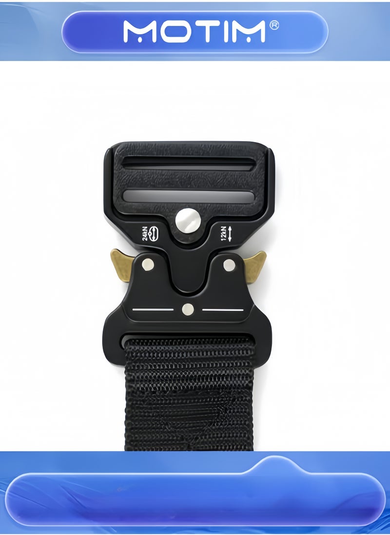 Motim - Men’s Belt Adjustable Nylon Belts with Automatic Metal Click Buckle  Military Style Belt for Men Black 125cm - Image 1