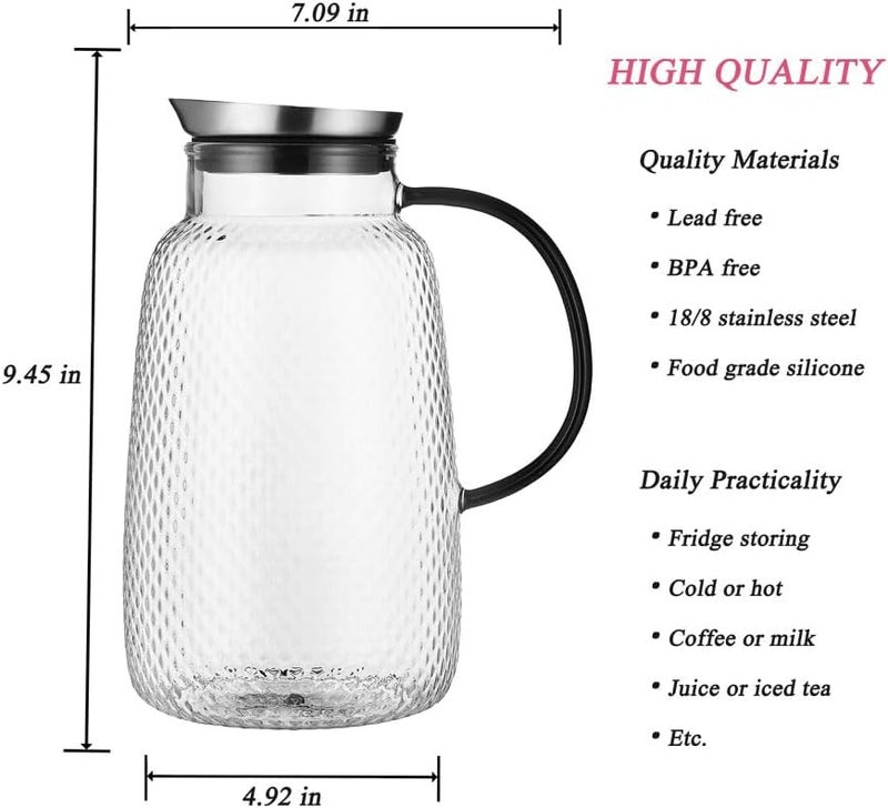 Purefold Pitcher with Lid, Glass Jug with Stainless Steel Lid for Hot and Cold Water, Fruit Tea, Coffee Maker, Ice Tea, Juice, Pineapple Series (Clear, 80 oz) - Image 3
