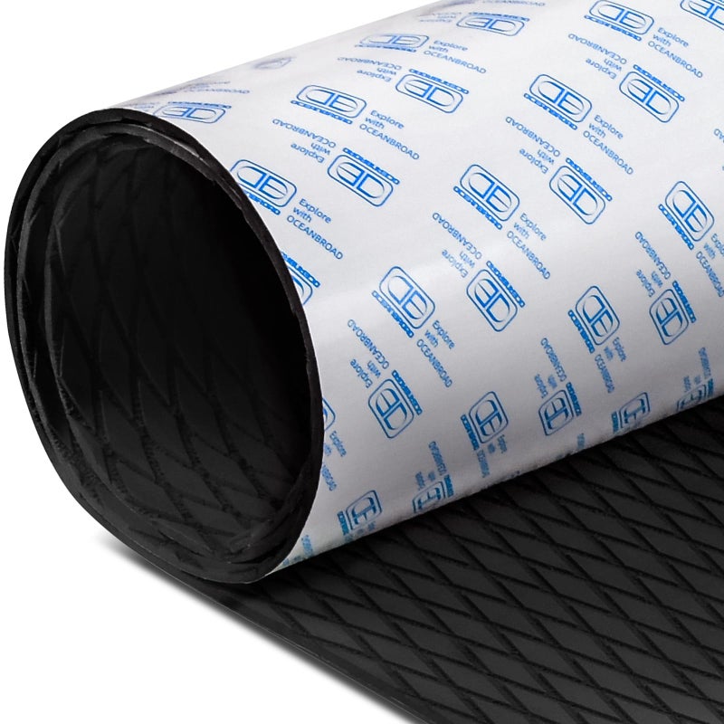 OCEANBROAD Self-Adhesive 48''x16'' Boat Flooring Non-Slip Diamond Pattern EVA Foam Marine Grip Sheet for Jon Boats Surfboard SUP Kayak Yacht, Black - Image 1