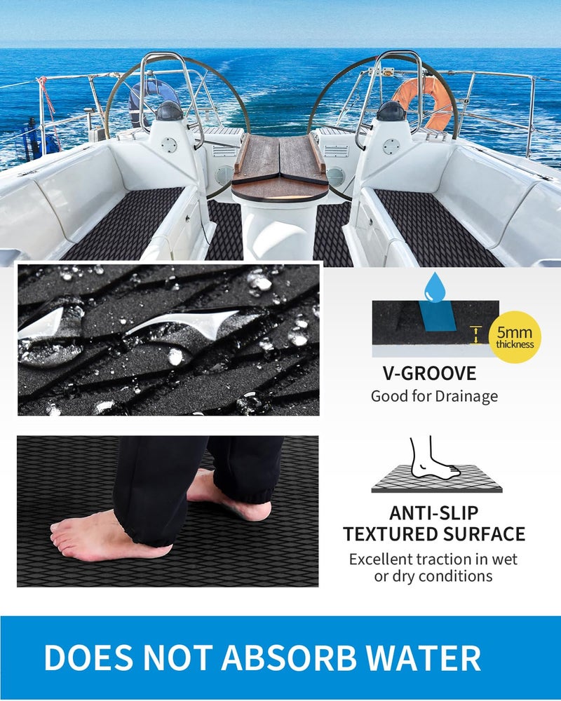 OCEANBROAD Self-Adhesive 48''x16'' Boat Flooring Non-Slip Diamond Pattern EVA Foam Marine Grip Sheet for Jon Boats Surfboard SUP Kayak Yacht, Black - Image 3