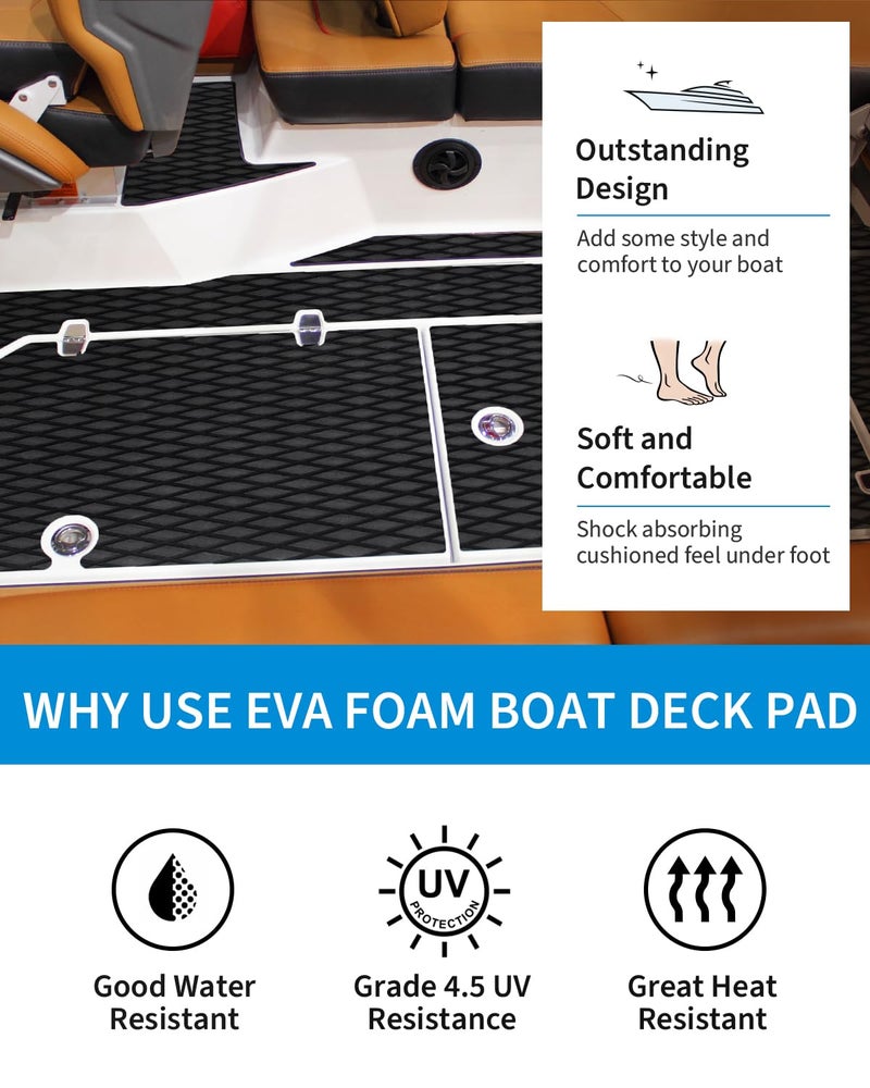 OCEANBROAD Self-Adhesive 48''x16'' Boat Flooring Non-Slip Diamond Pattern EVA Foam Marine Grip Sheet for Jon Boats Surfboard SUP Kayak Yacht, Black - Image 4
