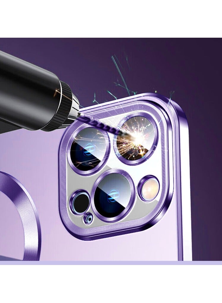 Color Fans MagSafe Case for Apple iPhone 15 Pro Max 6.7 inch Clear Case Slim Plating Magnetic Cover Purple - Image 2