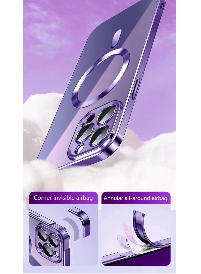 Color Fans MagSafe Case for Apple iPhone 15 Pro Max 6.7 inch Clear Case Slim Plating Magnetic Cover Purple - Image 3