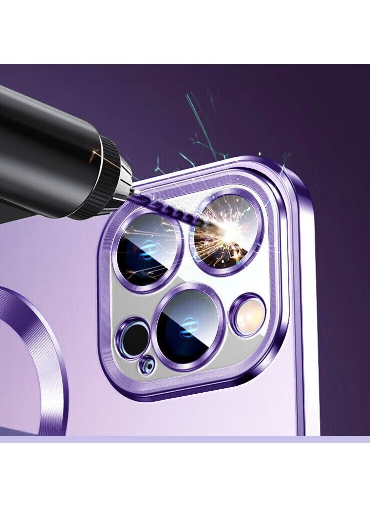 Color Fans - MagSafe Case for Apple iPhone 15 Pro Max 6.7 inch Clear Case Slim Plating Magnetic Cover Purple - Image 1