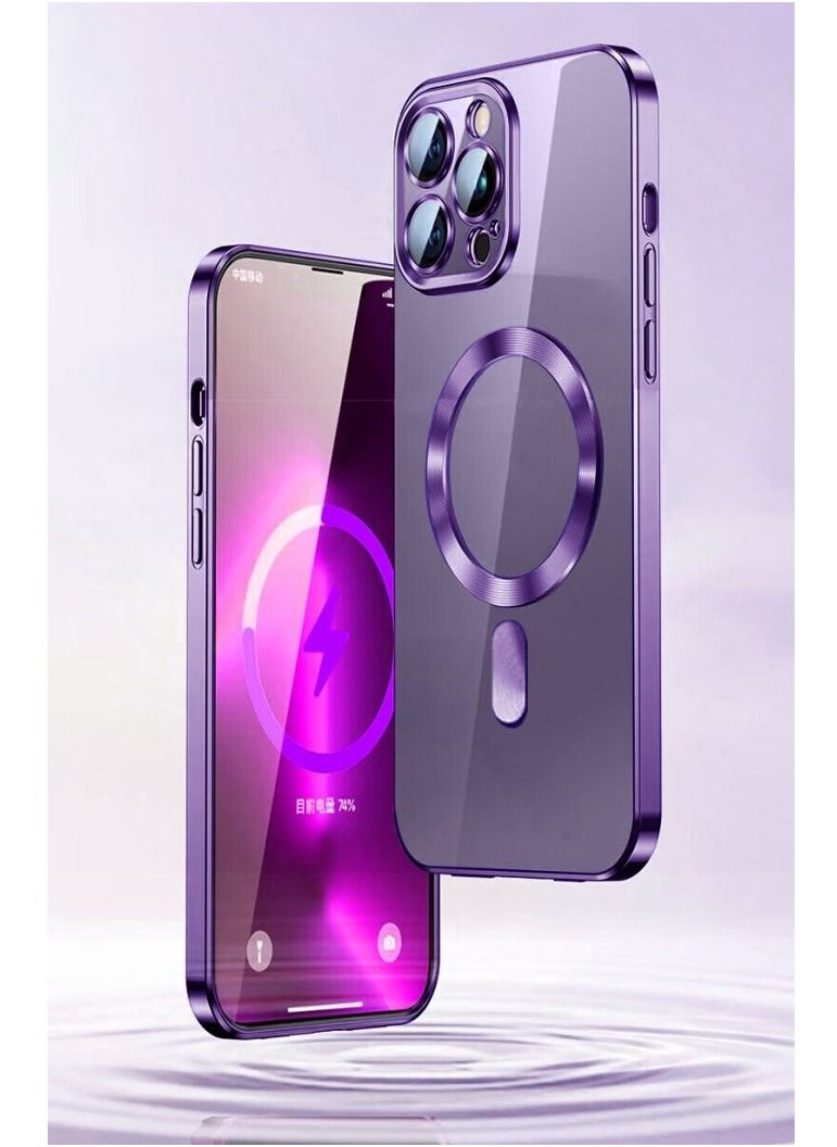 Color Fans - MagSafe Case for Apple iPhone 15 Pro Max 6.7 inch Clear Case Slim Plating Magnetic Cover Purple - Image 1