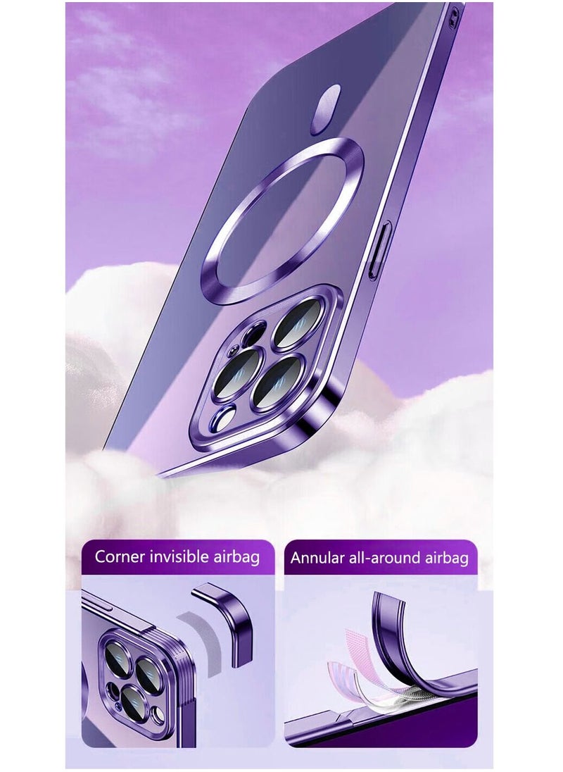 Color Fans - MagSafe Case for Apple iPhone 15 Pro Max 6.7 inch Clear Case Slim Plating Magnetic Cover Purple - Image 1