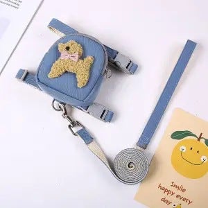 Generic Cat Small Dog Traction Rope Anti-break Adjustable Backpack Style Four Seasons Cat Dog Walking Rope Home Traction Rope Denim Blue Backpack Style
