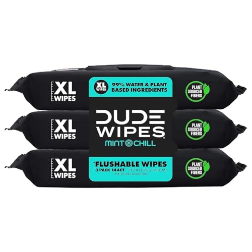 DUDE Wipes Flushable Wipes - 3 Pack, 144 Count - Mint Chill Extra-Large with Vitamin-E, Aloe, Eucalyptus & Tea Tree Oils - Septic and Sewer Safe - Image 1