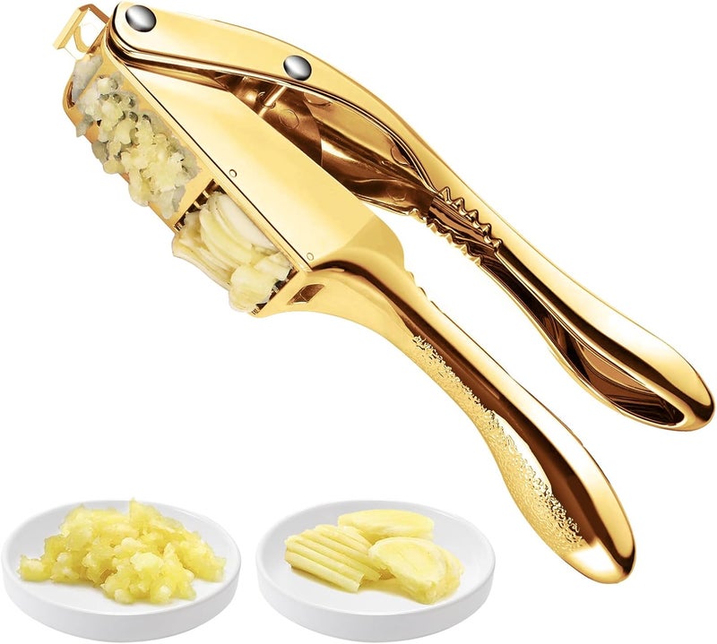 MULIRE Garlic press 2 in 1 Garlic Press Stainless Steel,Effortlessly Crush, Slice, and Mince Garlic,with this Versatile Kitchen Tool - Perfect for Home Cooks and Professional Chefs Alike. (Golden) - Image 5