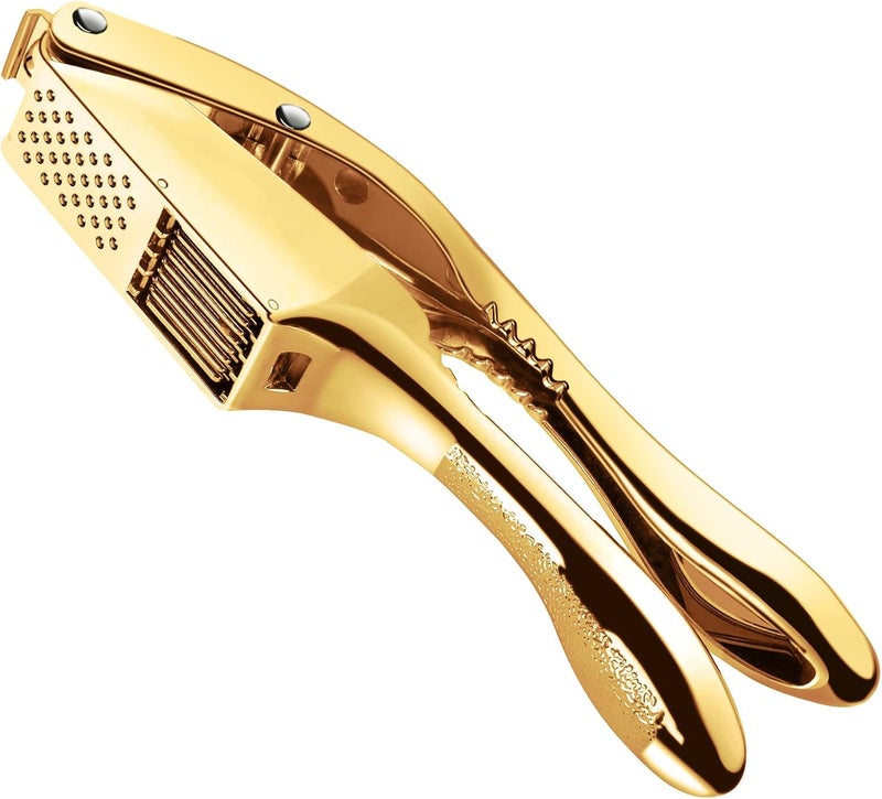 MULIRE Garlic press 2 in 1 Garlic Press Stainless Steel,Effortlessly Crush, Slice, and Mince Garlic,with this Versatile Kitchen Tool - Perfect for Home Cooks and Professional Chefs Alike. (Golden) - Image 1
