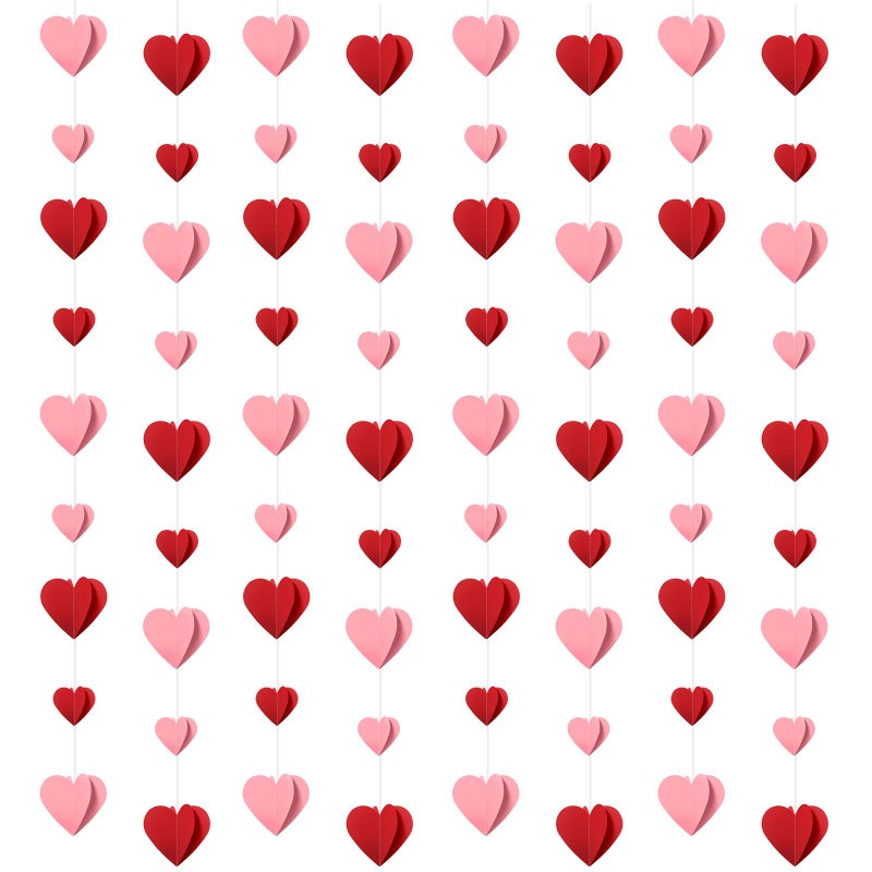 Pedel 3D Heart Garland, 72Pcs Red Pink Valentines Heart Paper Garland Hearts Hanging Streamers for Galentines Anniversary Wedding Party Supplies - Image 1