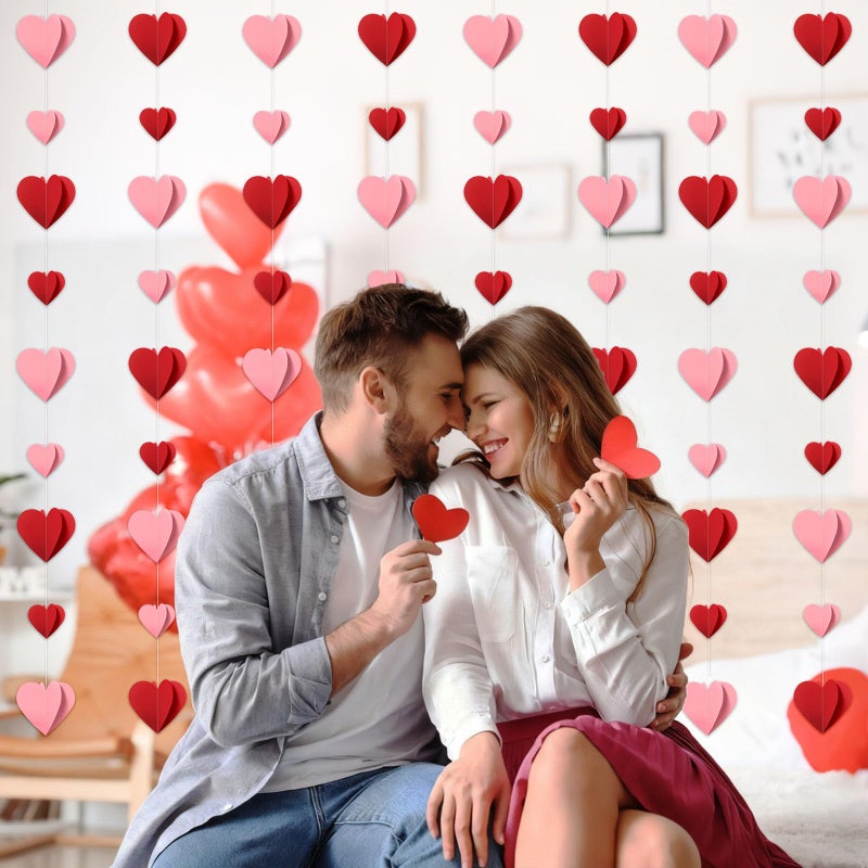Pedel 3D Heart Garland, 72Pcs Red Pink Valentines Heart Paper Garland Hearts Hanging Streamers for Galentines Anniversary Wedding Party Supplies - Image 4