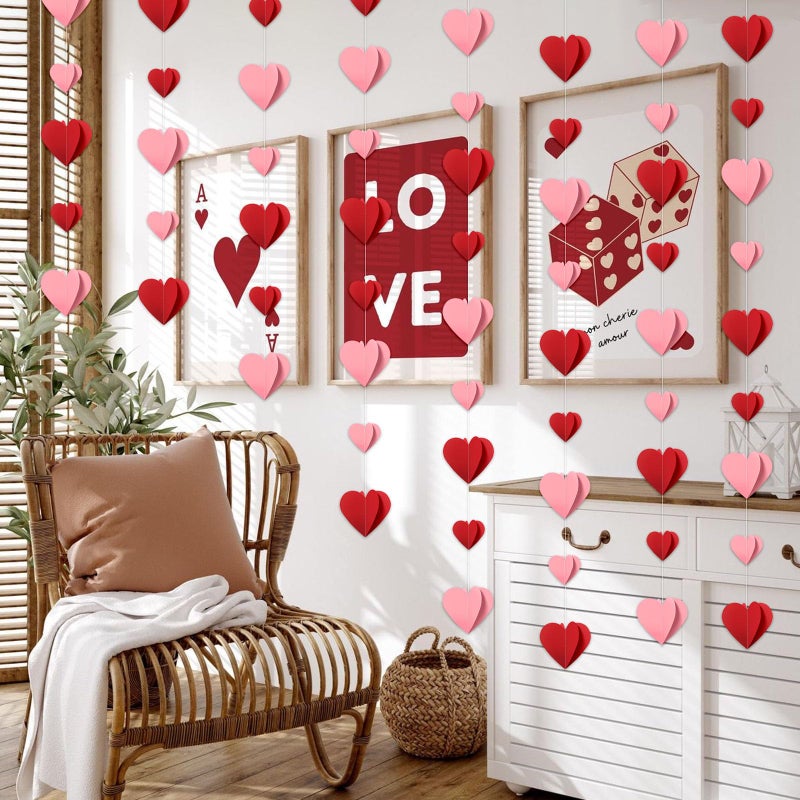 Pedel 3D Heart Garland, 72Pcs Red Pink Valentines Heart Paper Garland Hearts Hanging Streamers for Galentines Anniversary Wedding Party Supplies - Image 5