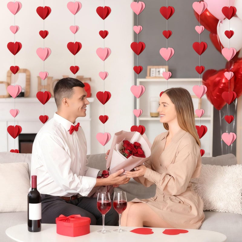 Pedel 3D Heart Garland, 72Pcs Red Pink Valentines Heart Paper Garland Hearts Hanging Streamers for Galentines Anniversary Wedding Party Supplies - Image 3