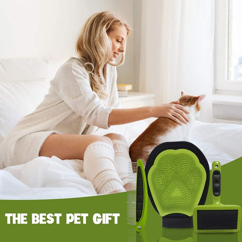 kartfury Pet Brush Set, Pet Bathing Gloves and Comb, Dog Hair Removal Comb Set, 3 in 1 Dog Grooming Kit For Hair Removal Carding Dematting Deshedding - Image 5