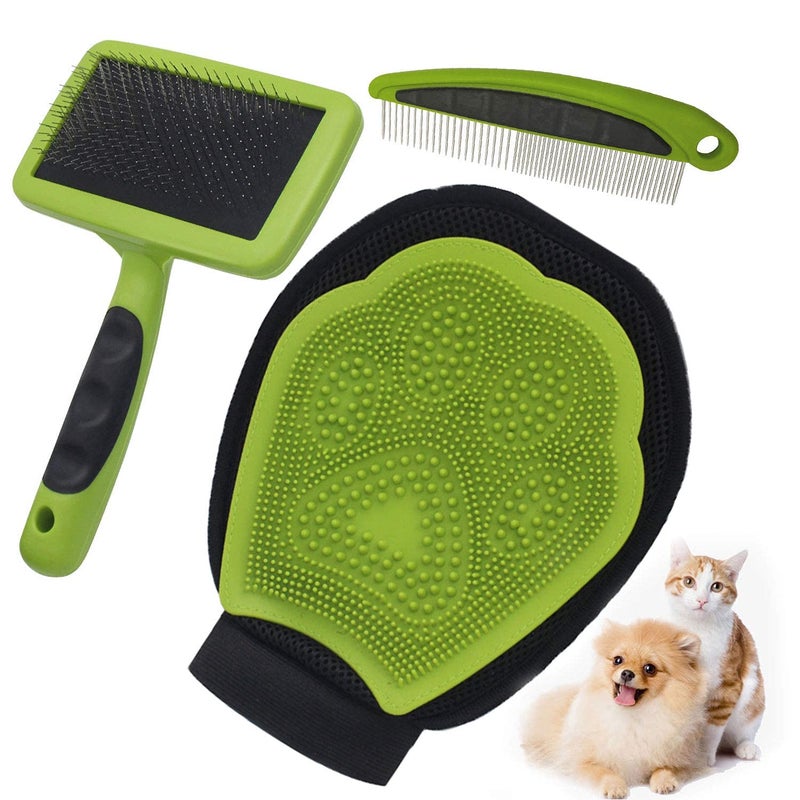 kartfury Pet Brush Set, Pet Bathing Gloves and Comb, Dog Hair Removal Comb Set, 3 in 1 Dog Grooming Kit For Hair Removal Carding Dematting Deshedding - Image 1