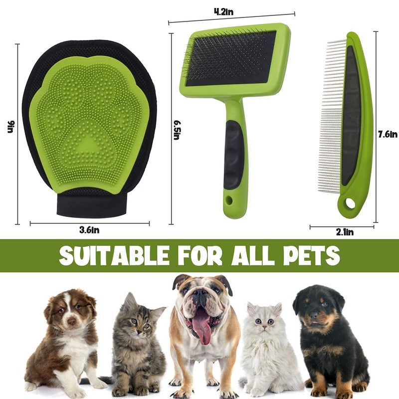 kartfury Pet Brush Set, Pet Bathing Gloves and Comb, Dog Hair Removal Comb Set, 3 in 1 Dog Grooming Kit For Hair Removal Carding Dematting Deshedding - Image 2