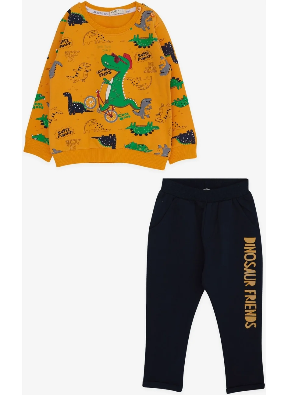 Breeze Baby Boy Tracksuit Set Dinosaur Printed 9 Months-3 Years, Mustard Yellow