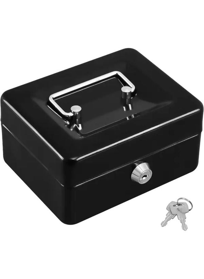 Black Portable Hand Held Safe With Keys Durable Iron Lock Box Cash Coin Tray Organizer - Image 3