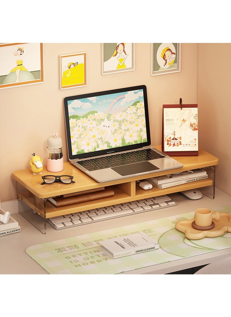 FlashHawk - Acrylic Computer Monitor Stand Holder, Bamboo Heavy Duty Monitor Riser with Storage Shelf for Office Home Desktop Corner - Image 1