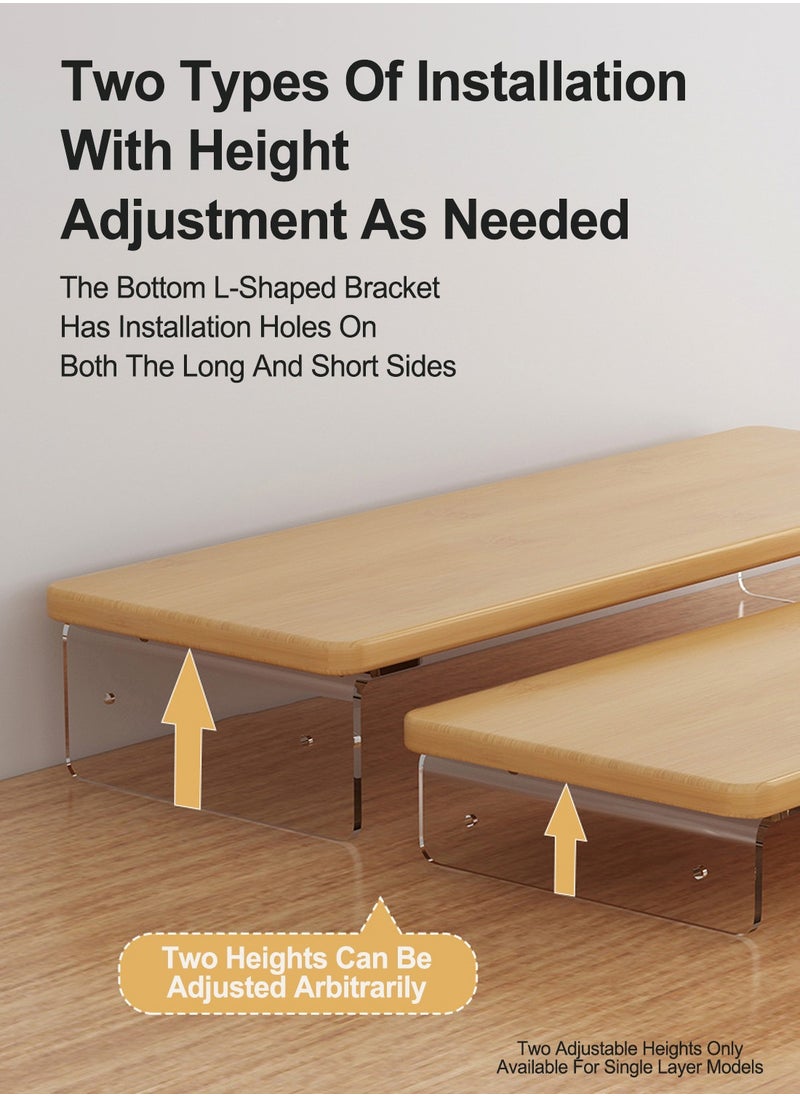 FlashHawk - Acrylic Computer Monitor Stand Holder, Bamboo Heavy Duty Monitor Riser with Storage Shelf for Office Home Desktop Corner - Image 1