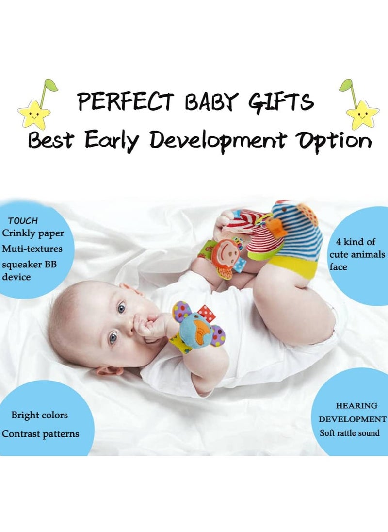Gonice - Baby Wrist Rattles Toys 0-3-6-12 Months & Foot Sock Rattle Toy, Monkey, Elephant, 4 Pieces - Image 1