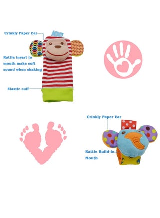 Baby Wrist Rattles Toys 0-3-6-12 Months & Foot Sock Rattle Toy, Monkey, Elephant, 4 Pieces - view 4