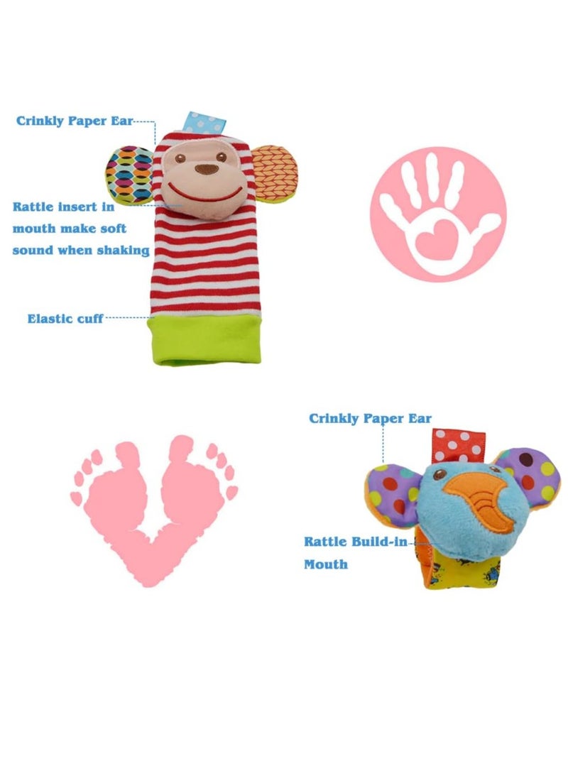 Gonice - Baby Wrist Rattles Toys 0-3-6-12 Months & Foot Sock Rattle Toy, Monkey, Elephant, 4 Pieces - Image 1