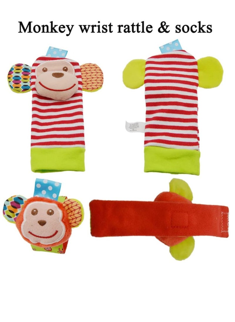 Gonice - Baby Wrist Rattles Toys 0-3-6-12 Months & Foot Sock Rattle Toy, Monkey, Elephant, 4 Pieces - Image 1