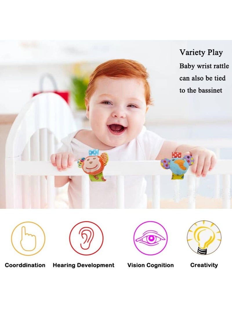 Gonice - Baby Wrist Rattles Toys 0-3-6-12 Months & Foot Sock Rattle Toy, Monkey, Elephant, 4 Pieces - Image 1