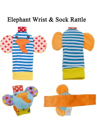 Baby Wrist Rattles Toys 0-3-6-12 Months & Foot Sock Rattle Toy, Monkey, Elephant, 4 Pieces - view 3