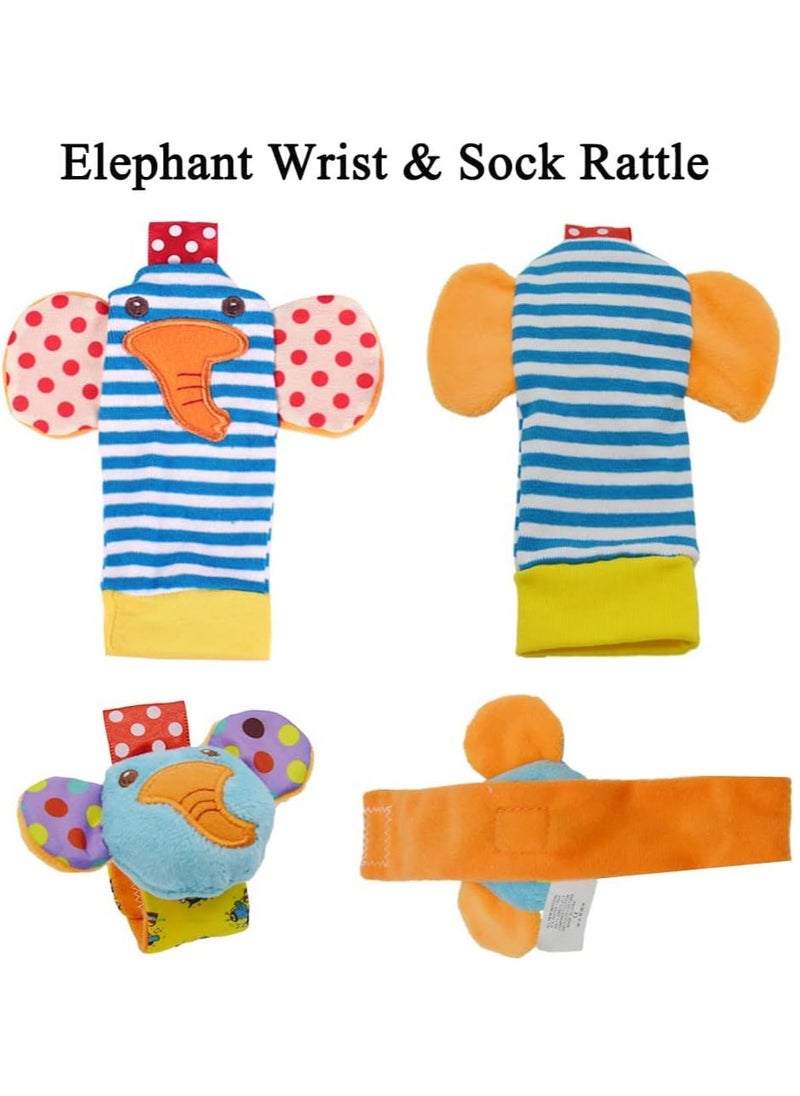 Gonice - Baby Wrist Rattles Toys 0-3-6-12 Months & Foot Sock Rattle Toy, Monkey, Elephant, 4 Pieces - Image 1