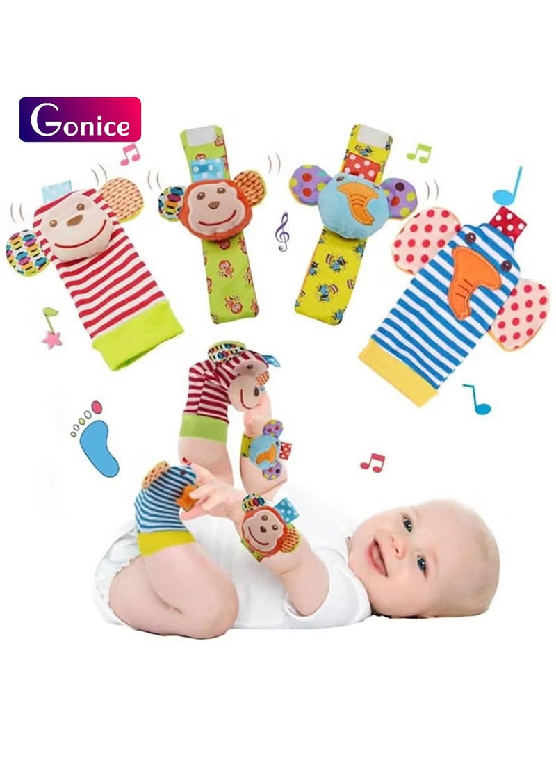 Gonice - Baby Wrist Rattles Toys 0-3-6-12 Months & Foot Sock Rattle Toy, Monkey, Elephant, 4 Pieces - Image 1