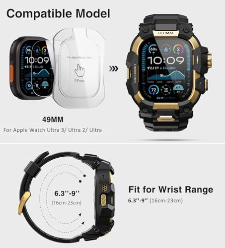 ULTIMAL Rugged Case with Band for Apple Watch 49mmCompatible with Apple Watch Ultra 321 Military Grade Shockproof Bumper Cover for iWatch Tactical Band Men 49mmGold - Image 3