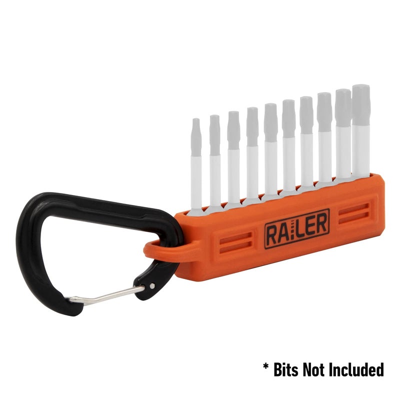 Railer Screwdriver Bit Holder Storage Organizer â€“ Railer 10-Hole Orange Bit Holder with Carabiner - 2 Pack - Image 4