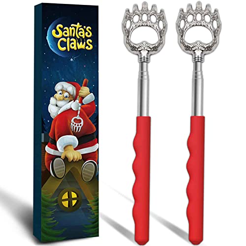 2 Extendable Back Scratchers Santas Claws Telescopic Back Massager in Christmas Gifts Box Funny Christmas Stocking Stuffer for Men Dads Women Adults Christmas Bear Claw Massage Tool for Back