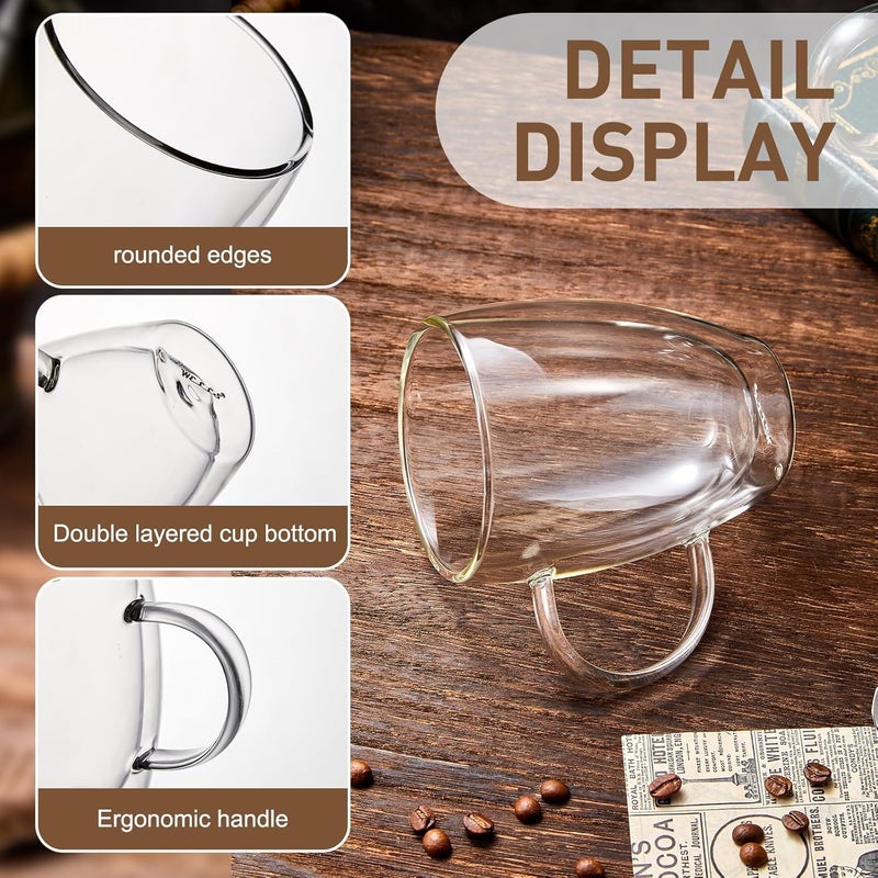 Wells 4-Pack 12 Oz Double Walled Glass Coffee Mugs with Handle, Insulated Layer Coffee Cups, Clear Borosilicate Glass Mugs, Gift for Cappuccino,Tea,Latte,Espresso,Hot Beverage,Wine, Microwave Safe, Set of 4 - Image 3