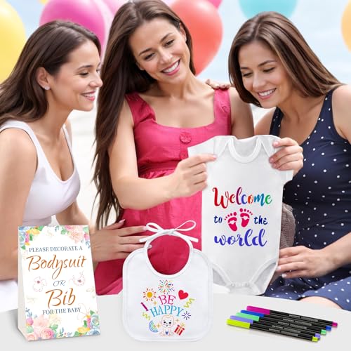Aisharery Bibs Bodysuits Baby Shower Game Sign Set Newborn Onesies Feeder Gift Fabric Marker Stencils Kit - Image 3