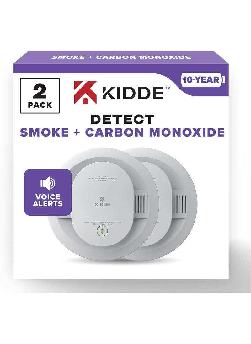 Kidde Kidde Smoke  Carbon Monoxide Detector 10Year Battery Powered Voice Alerts LED Warning Light Indicators 2 Pack  - Image 1