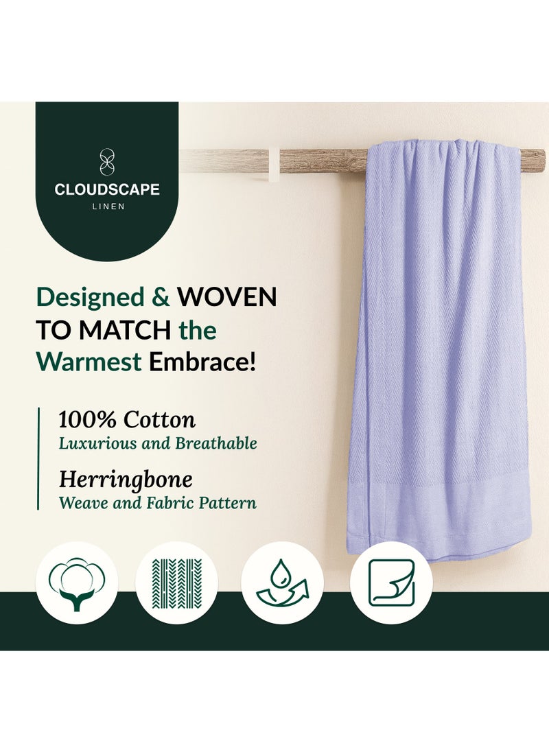 Cloud Scape Linen 100% Cotton Herringbone Blanket for All Season, Soft and Breathable Thermal Blanket,Lavender Blue  - Image 3