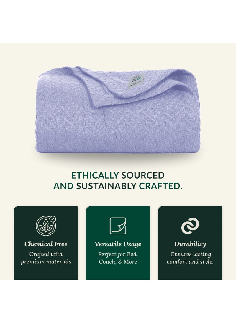 Cloud Scape Linen 100% Cotton Herringbone Blanket for All Season, Soft and Breathable Thermal Blanket,Lavender Blue - Image 3