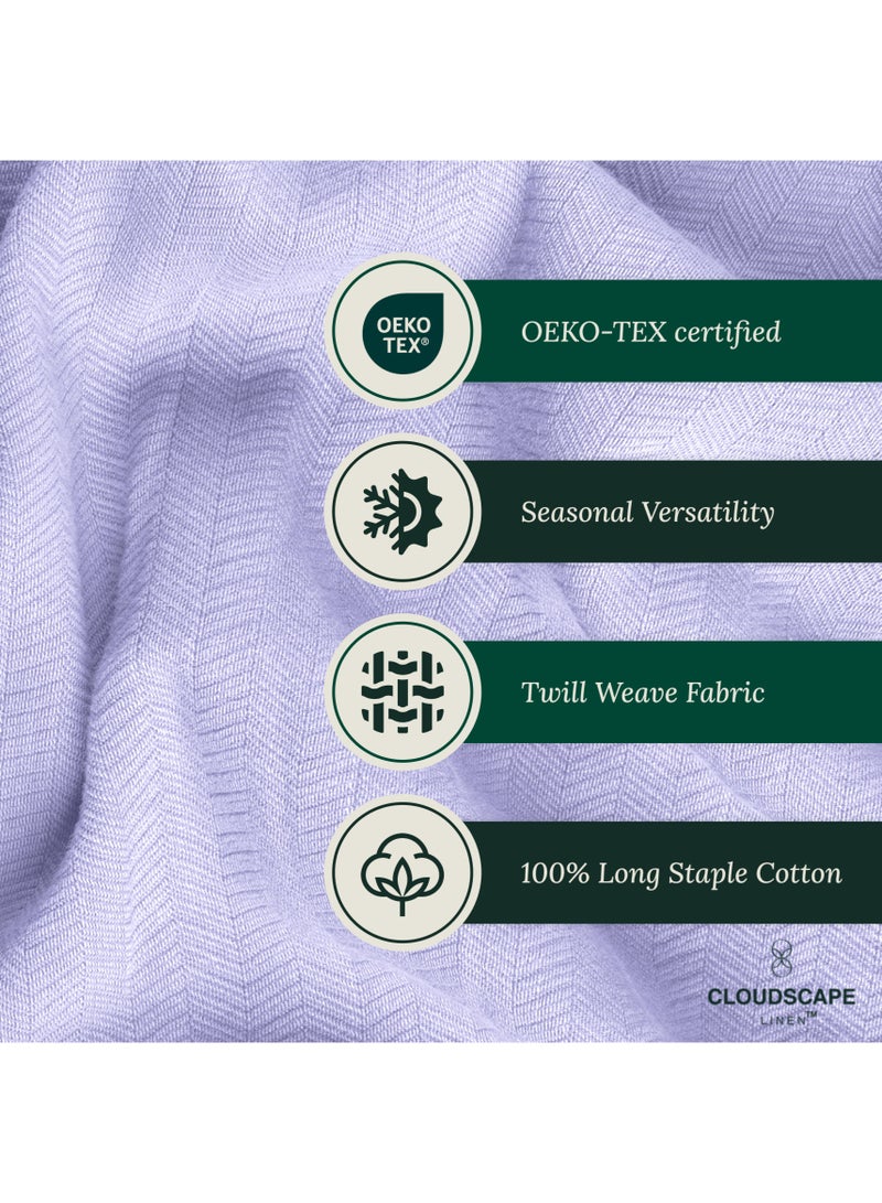 Cloud Scape Linen 100% Cotton Herringbone Blanket for All Season, Soft and Breathable Thermal Blanket,Lavender Blue - Image 5