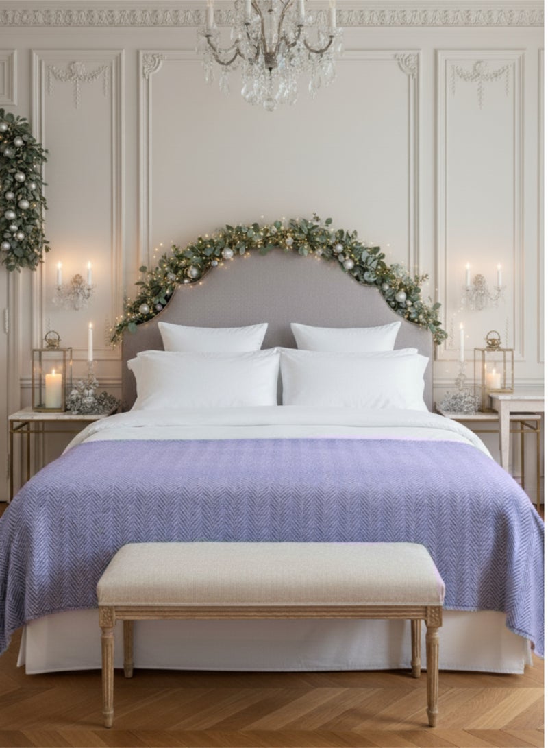 Cloud Scape Linen 100% Cotton Herringbone Blanket for All Season, Soft and Breathable Thermal Blanket,Lavender Blue - Image 1