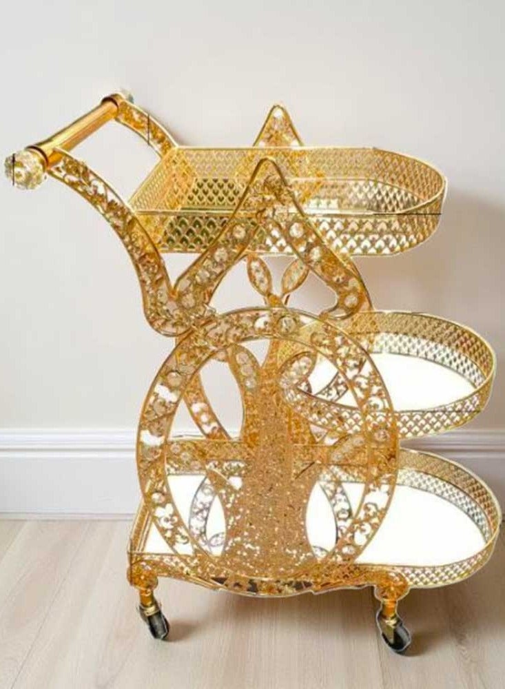 Generic Luxurious Gold Metal Serving Trolley Cart with Multi-Tier Storage for Stylish Home Hotel Entertaining and Décor  - Image 2
