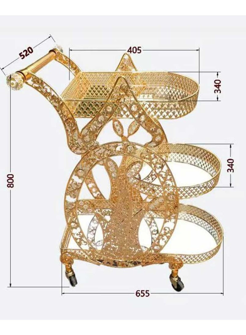 Generic Luxurious Gold Metal Serving Trolley Cart with Multi-Tier Storage for Stylish Home Hotel Entertaining and Décor  - Image 3