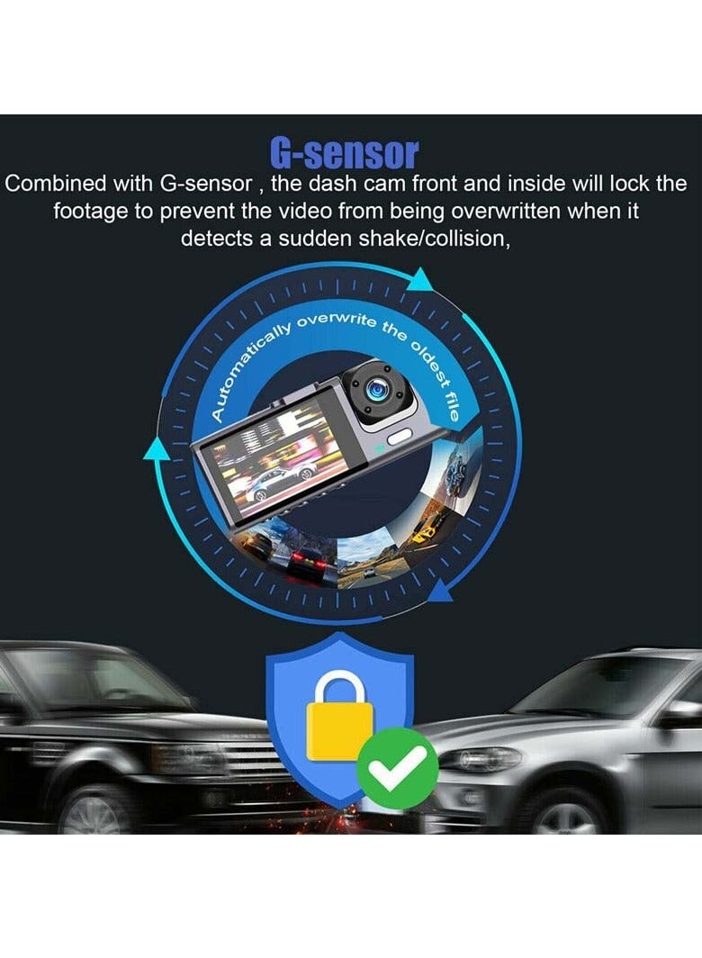 AROAQ 3 Channel Dash Cam, Dashcam Three Way Triple Car Camera with IR Night Vision,  Loop Recording & 2" IPS Screen 1080P Dash Cam Front and Rear Inside, (2 camera no card) - Image 4